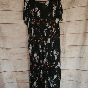 Kaileigh Black Floral Cropped Jumpsuit - 2X